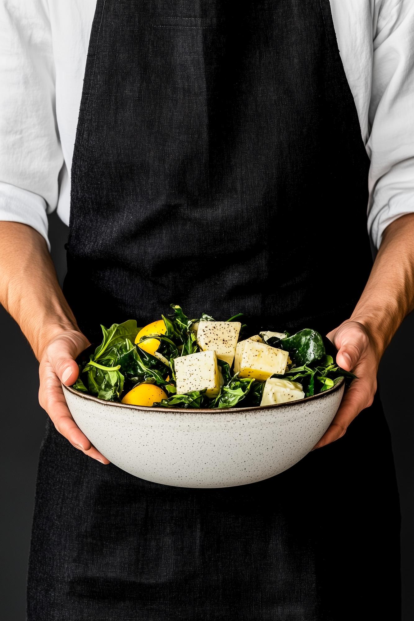 Chef arranging a rustic plate with local ingredients